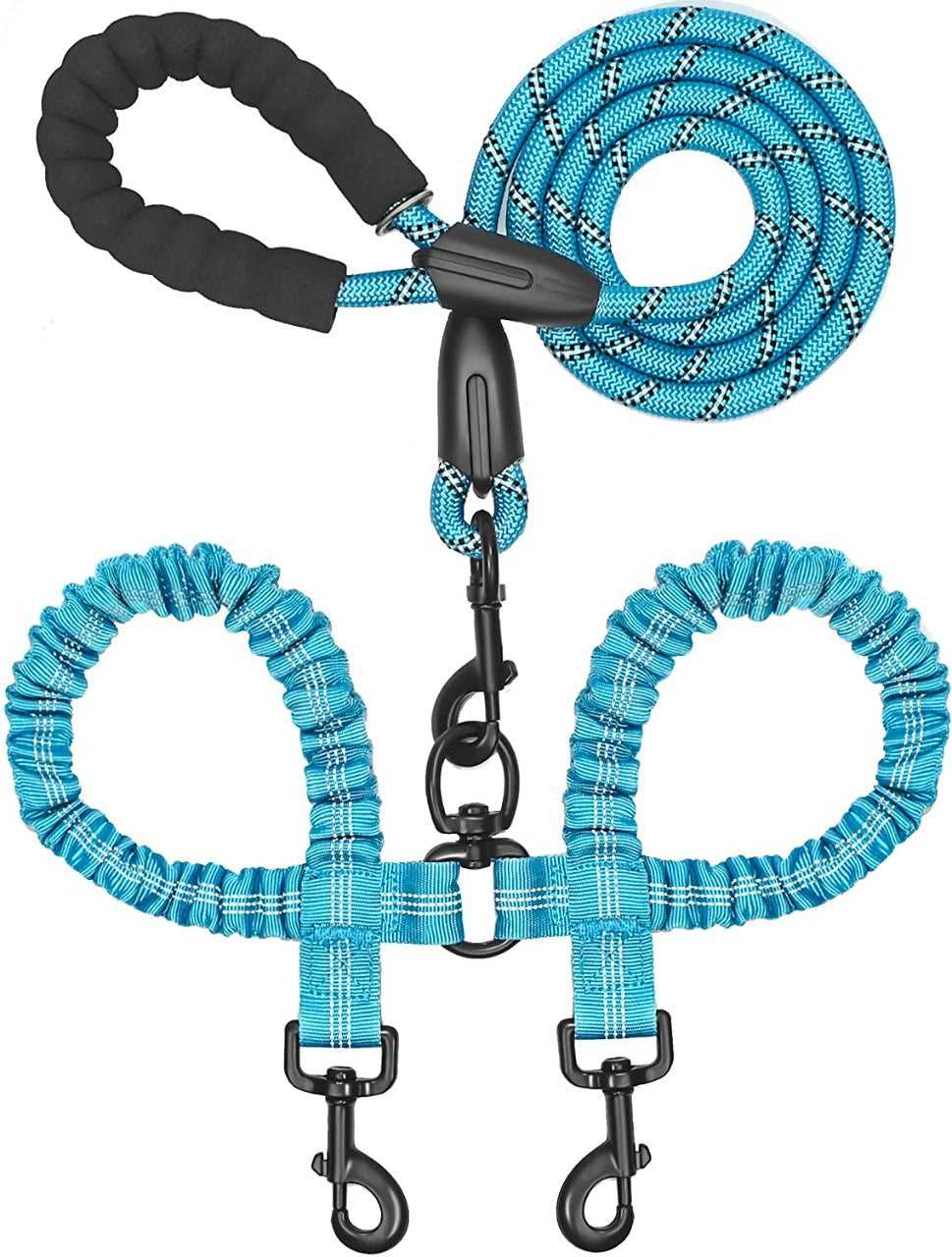 KUTKUT 2022 Newest Nylon Tactial 6 ft Anti Pull Traffic Control Padded Double Dog Lead Bungee Training Double Head Dog Leash for Two Small and Medium Dogs-Leash-kutkutstyle